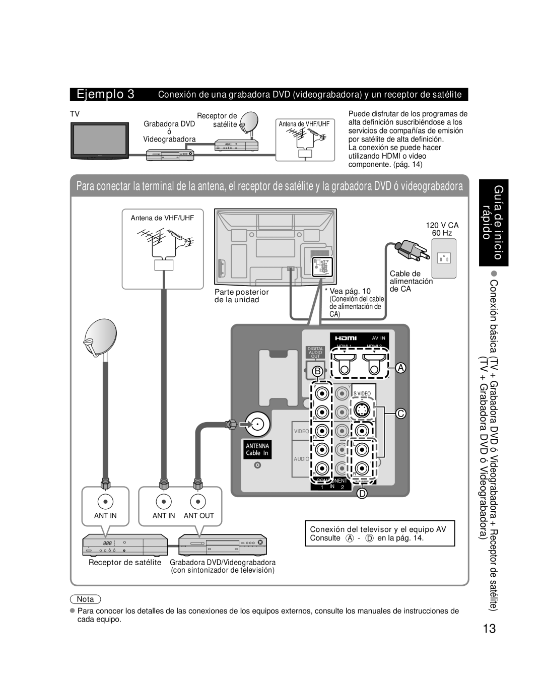 Panasonic TC-P50X1 quick start Derápidoinicio Conexión básica, Receptor de Grabadora DVD satélite Videograbadora 