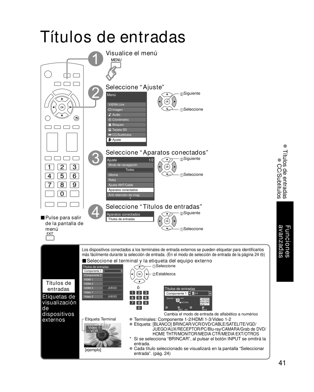 Panasonic TC-P50X1 quick start Seleccione Aparatos conectados, Seleccione Títulos de entradas 