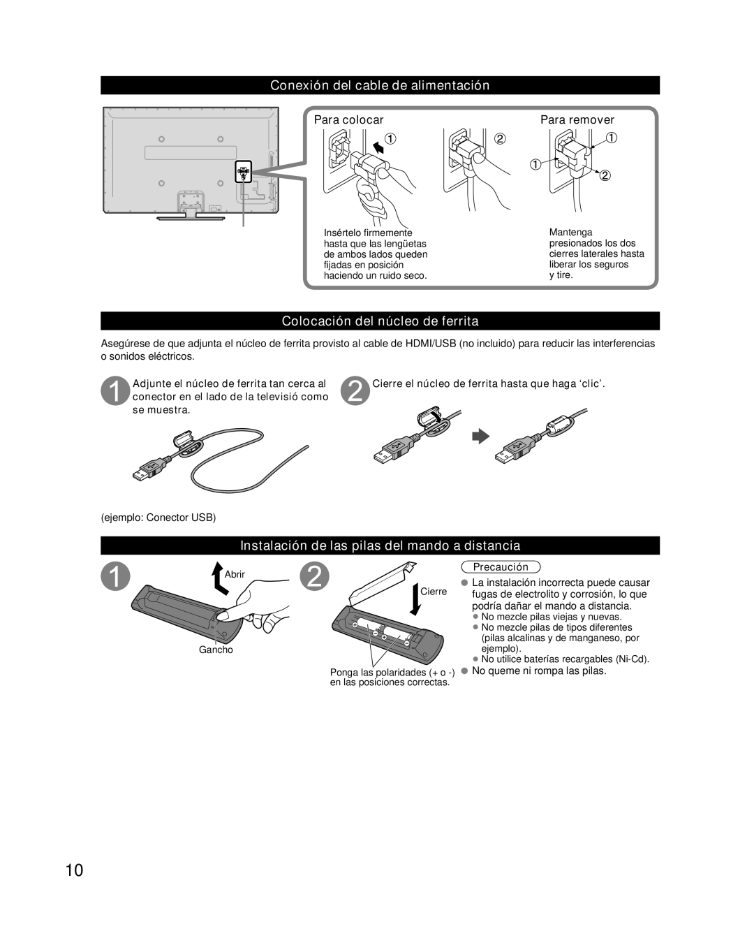 Panasonic TC-P50XT50 owner manual Conexión del cable de alimentación, Colocación del núcleo de ferrita, Para colocar 