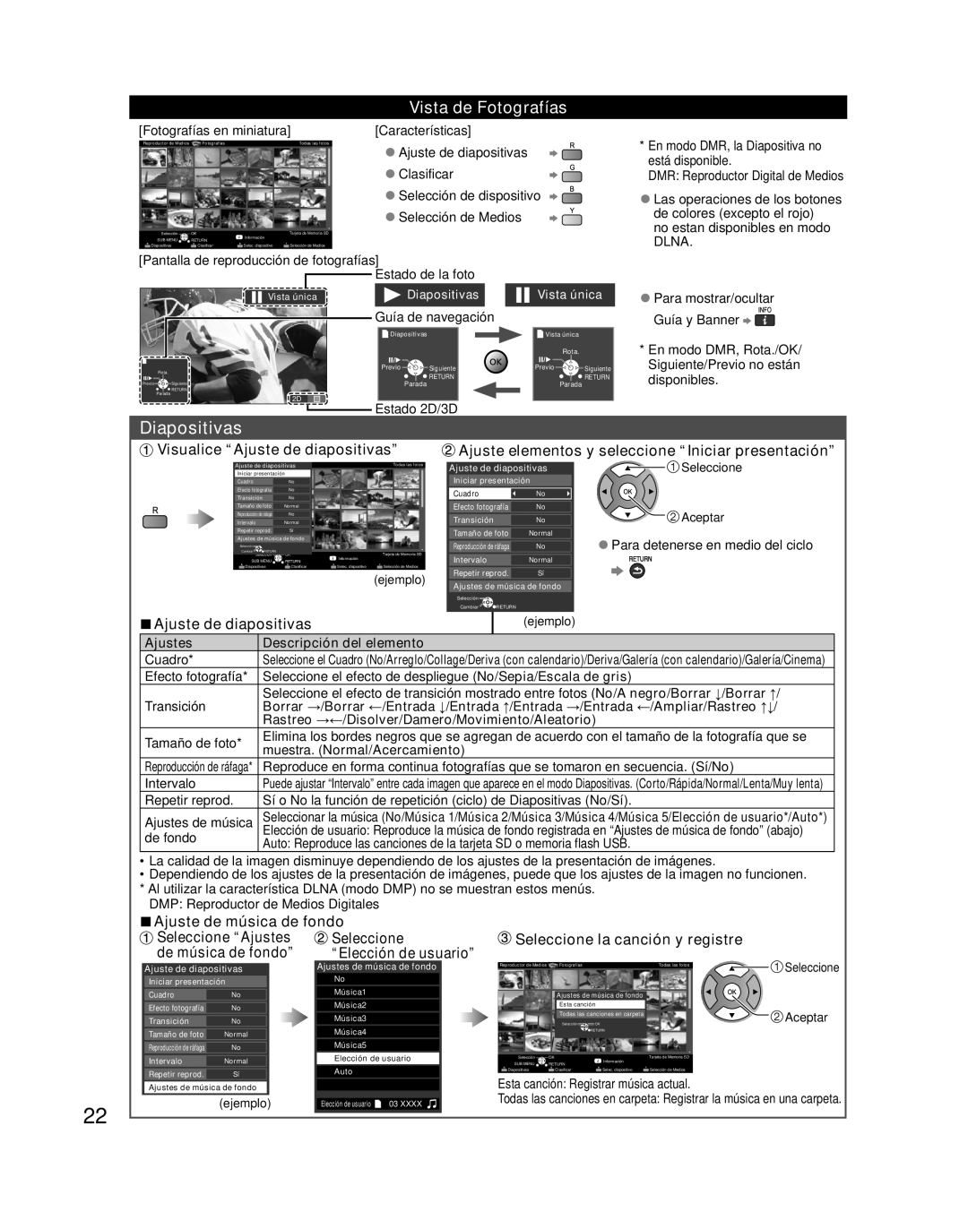 Panasonic TC-P50XT50 owner manual Diapositivas, Vista de Fotografías, Ajuste de diapositivas, Muestra. Normal/Acercamiento 