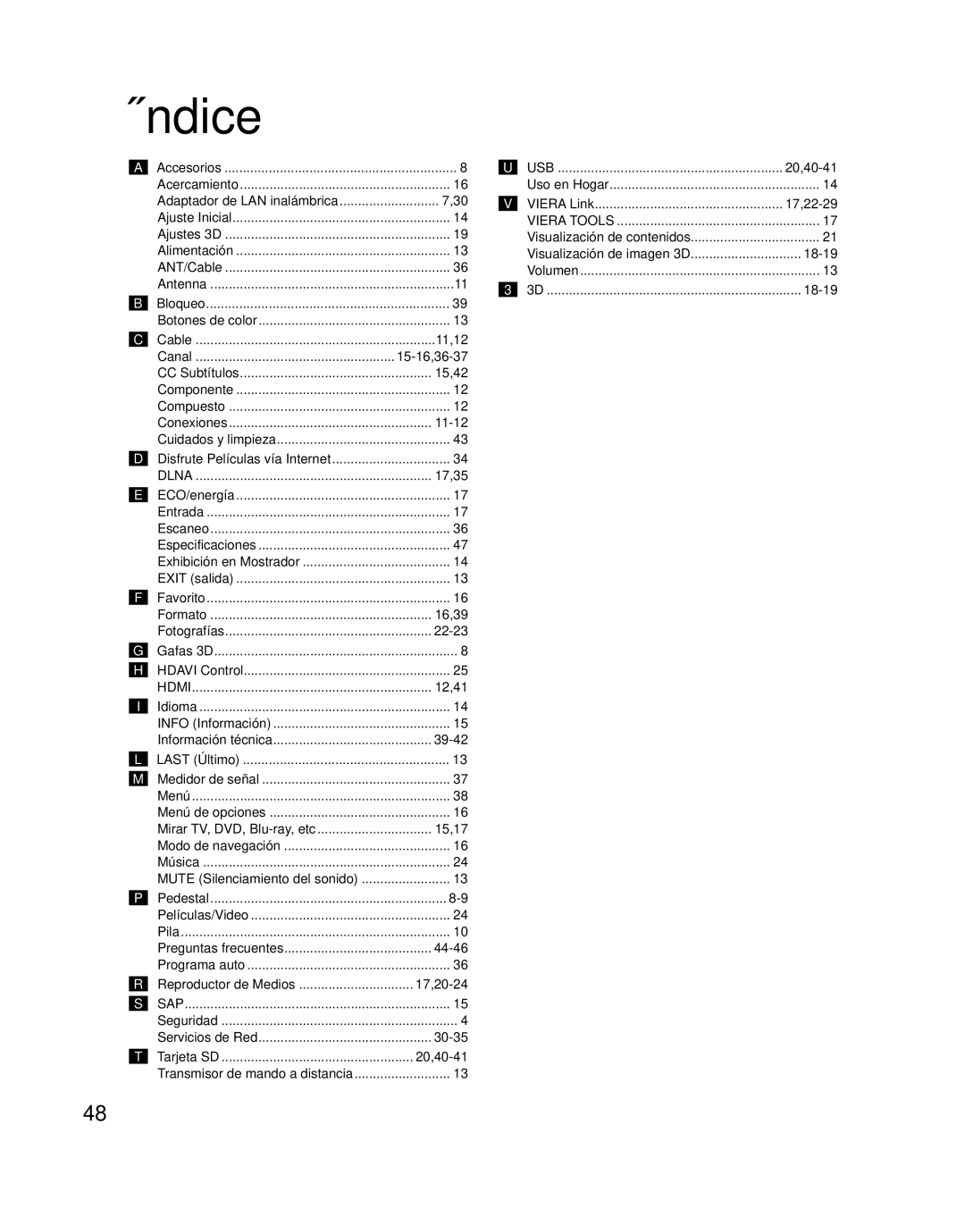 Panasonic TC-P50XT50 owner manual Índice 