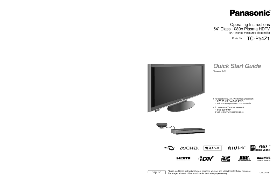 Panasonic operating instructions ViVA, Model No. TC-P54Z1, Viera 