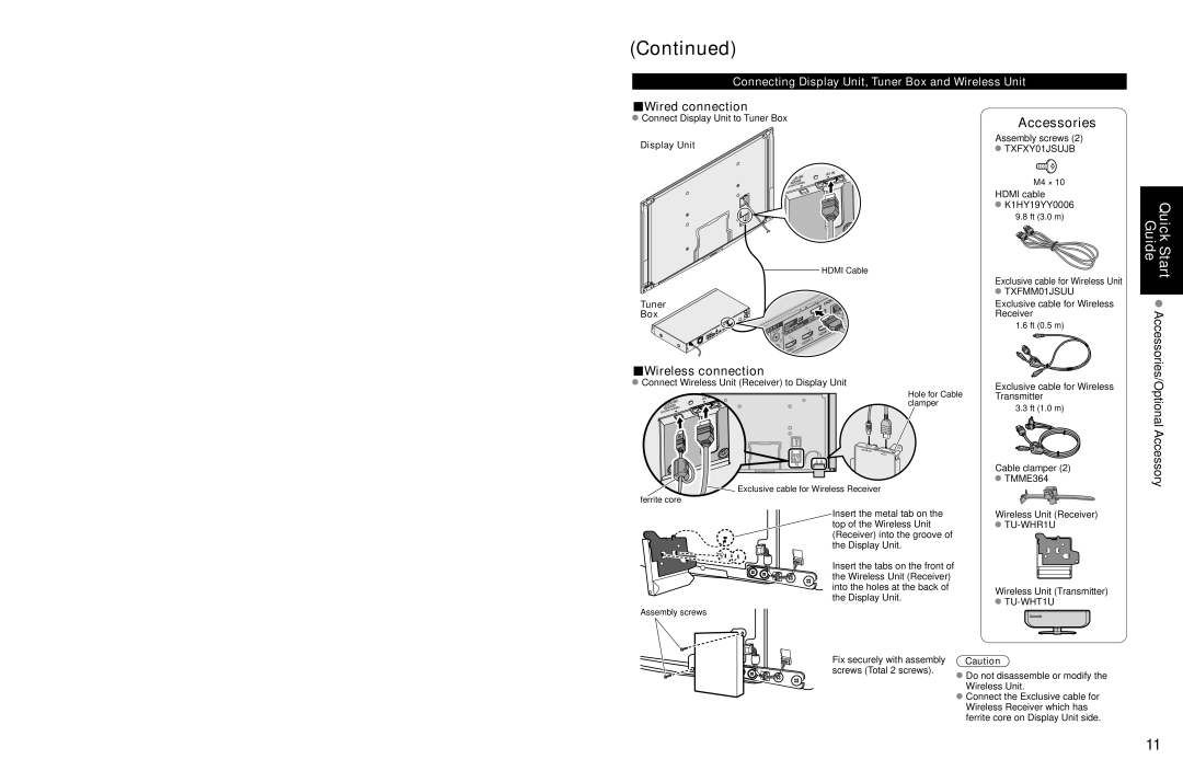 Panasonic TC-P54Z1 Wired connection, Wireless connection, Connecting Display Unit, Tuner Box and Wireless Unit 