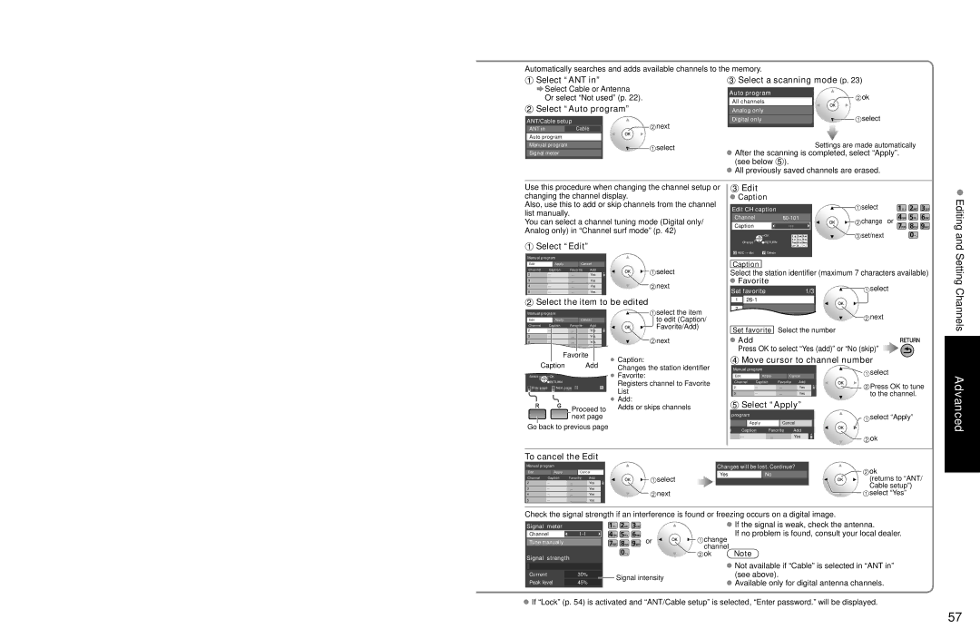 Panasonic TC-P54Z1 operating instructions Editing and Setting Channels 