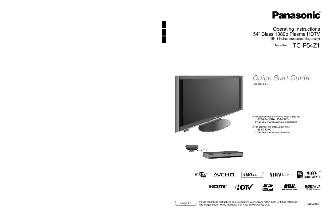 Panasonic TC-P54Z1 operating instructions Quick Start Guide 