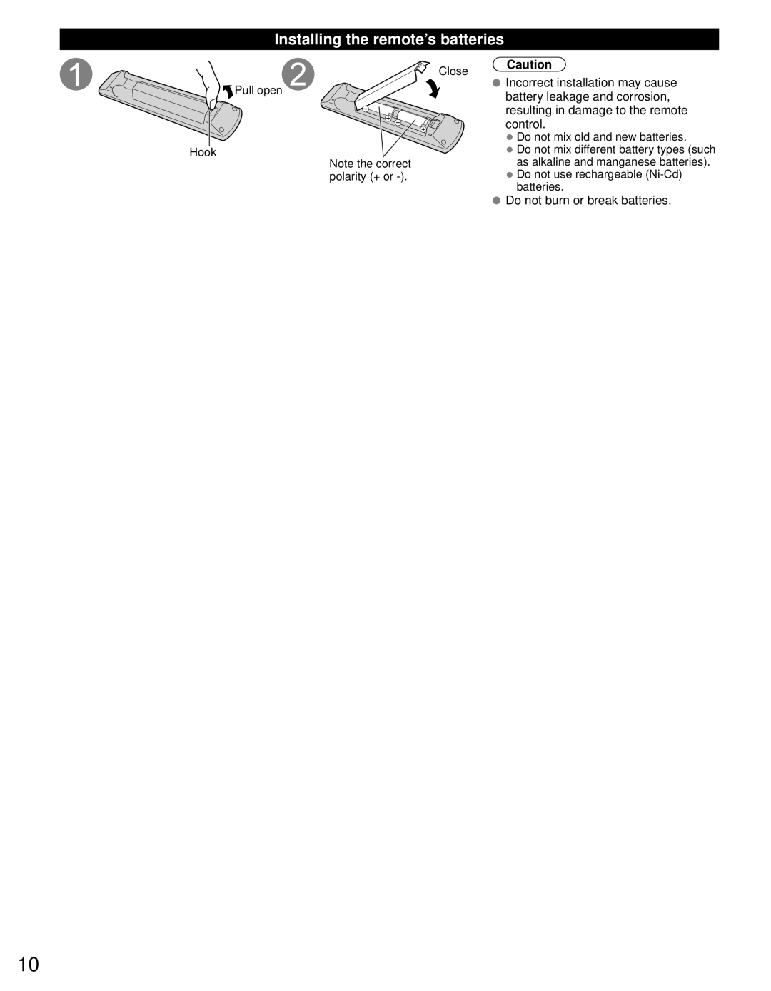 Panasonic TC-P55GT31 owner manual Installing the remote’s batteries 