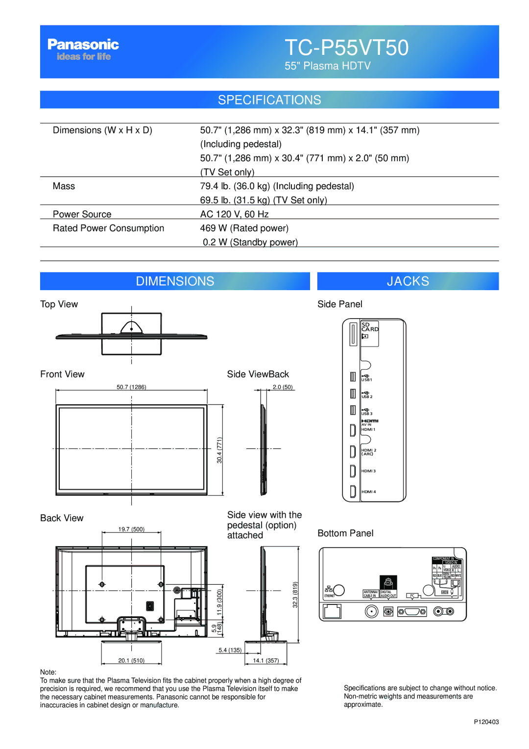 Panasonic TC-P65VT50 owner manual TC-P55VT50 