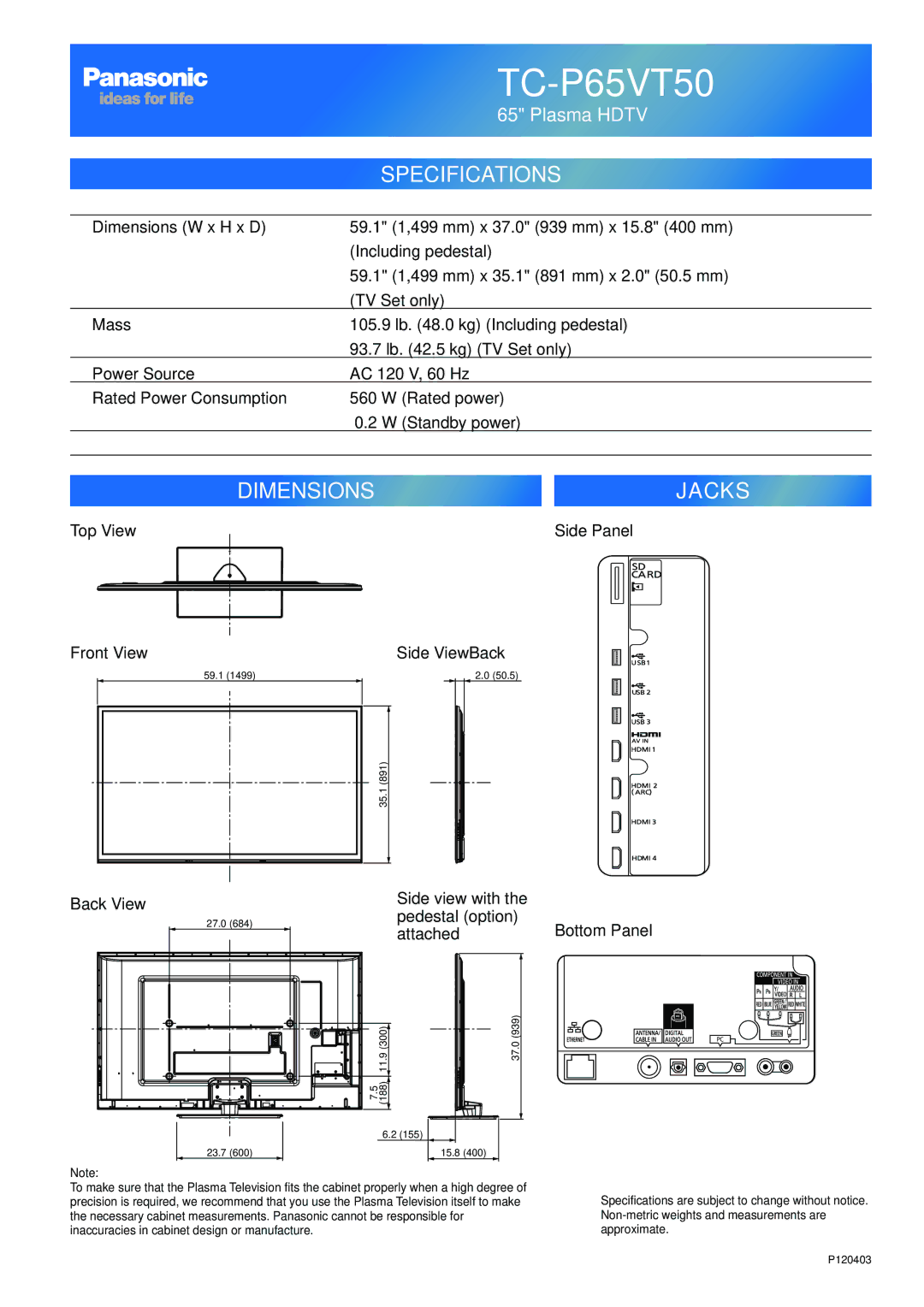 Panasonic TC-P55VT50 owner manual TC-P65VT50 