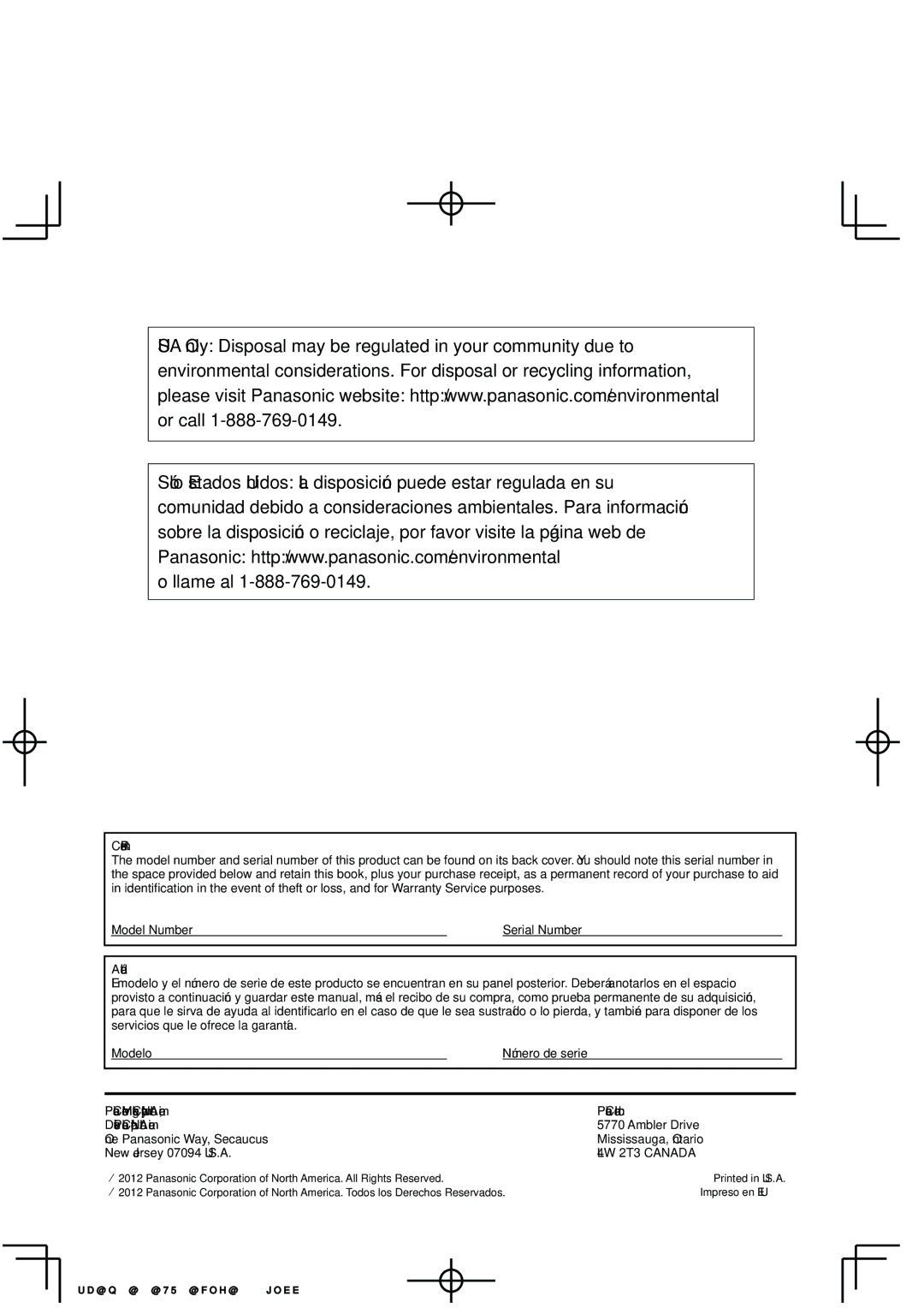 Panasonic TC-P65VT50, TC-P55VT50 owner manual Customer’s Record, Anotación del cliente 