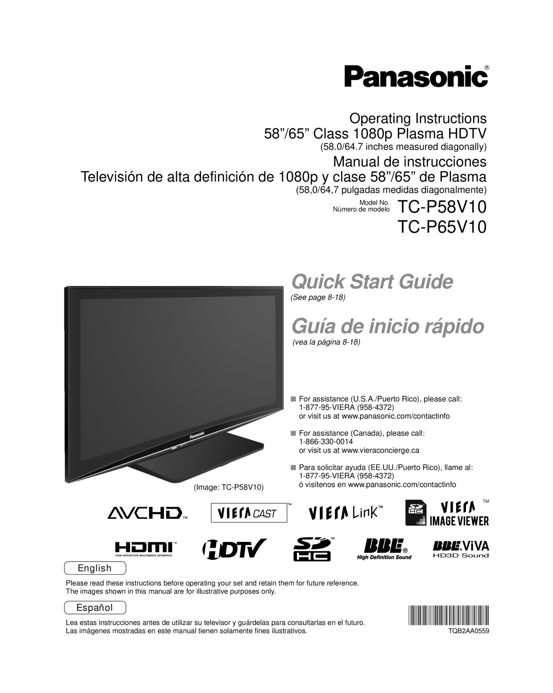 Panasonic TC-P58V10 quick start Guía de inicio rápido, Viera 