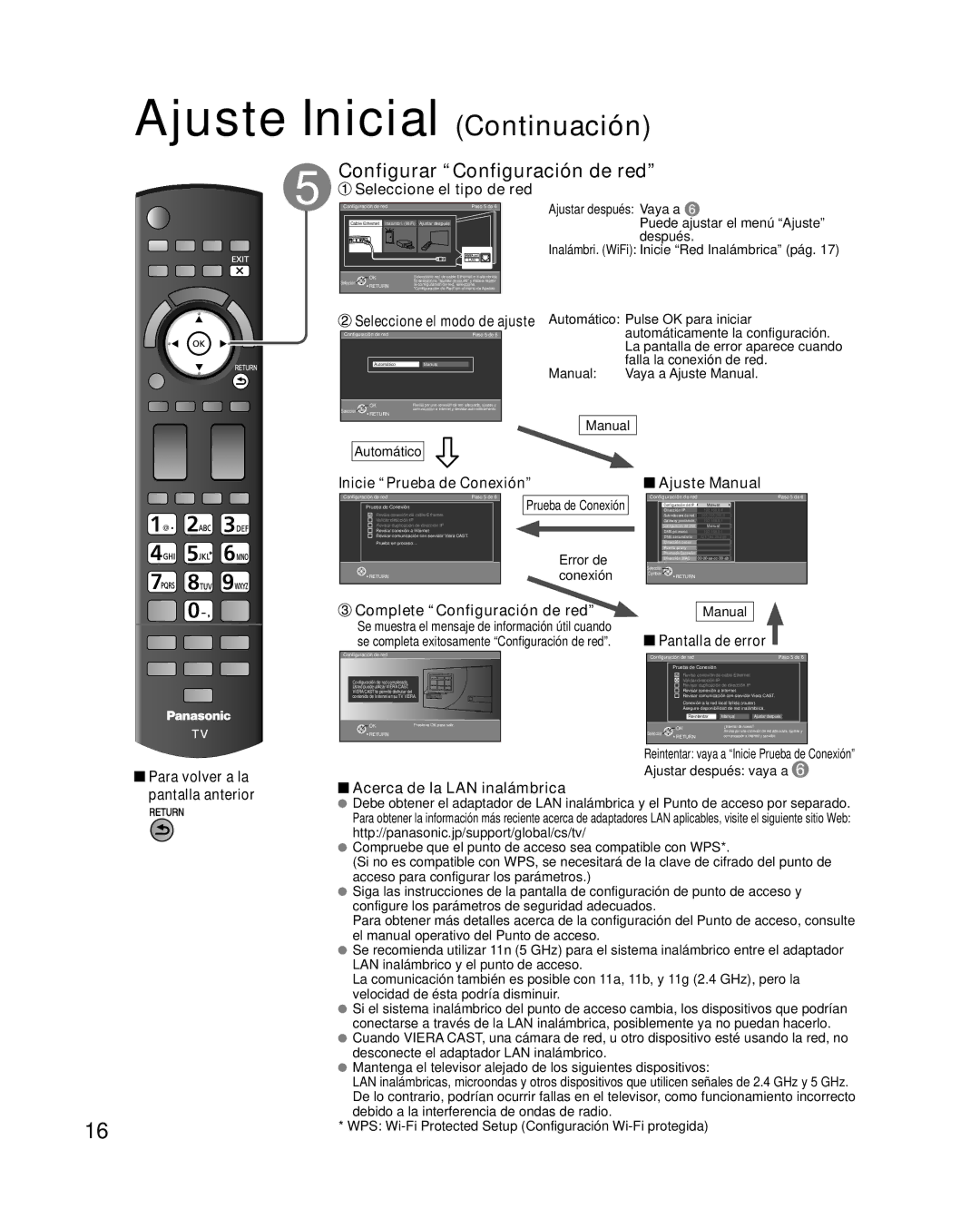 Panasonic TC-P58VT25 quick start Ajuste Inicial Continuación, Configurar Configuración de red 