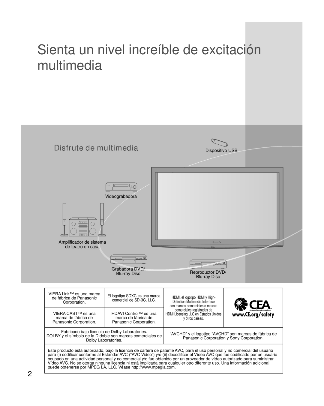 Panasonic TC-P58VT25 quick start Dispositivo USB, Reproductor DVD, Blu-ray Disc, Viera Link es una marca 