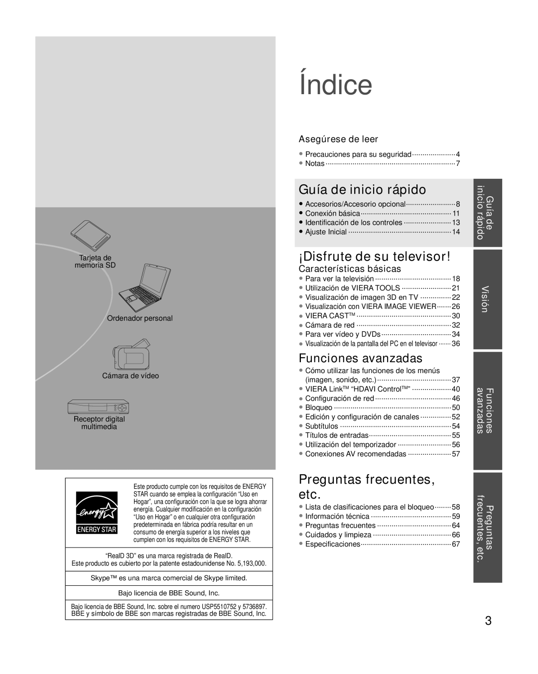 Panasonic TC-P58VT25 Precauciones para su seguridad·····················4, RealD 3D es una marca registrada de RealD 