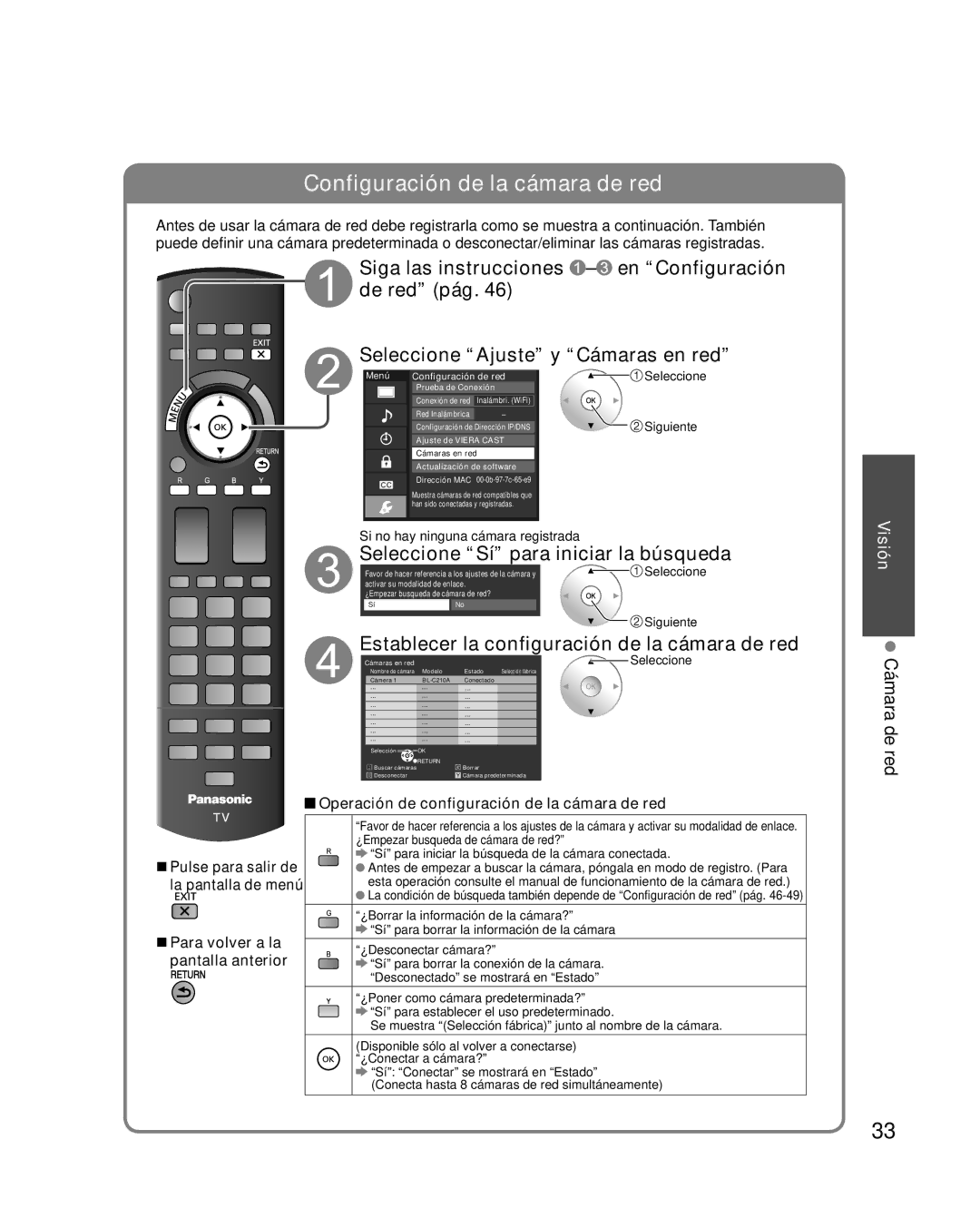 Panasonic TC-P58VT25 quick start Seleccione Sí para iniciar la búsqueda, Establecer la configuración de la cámara de red 