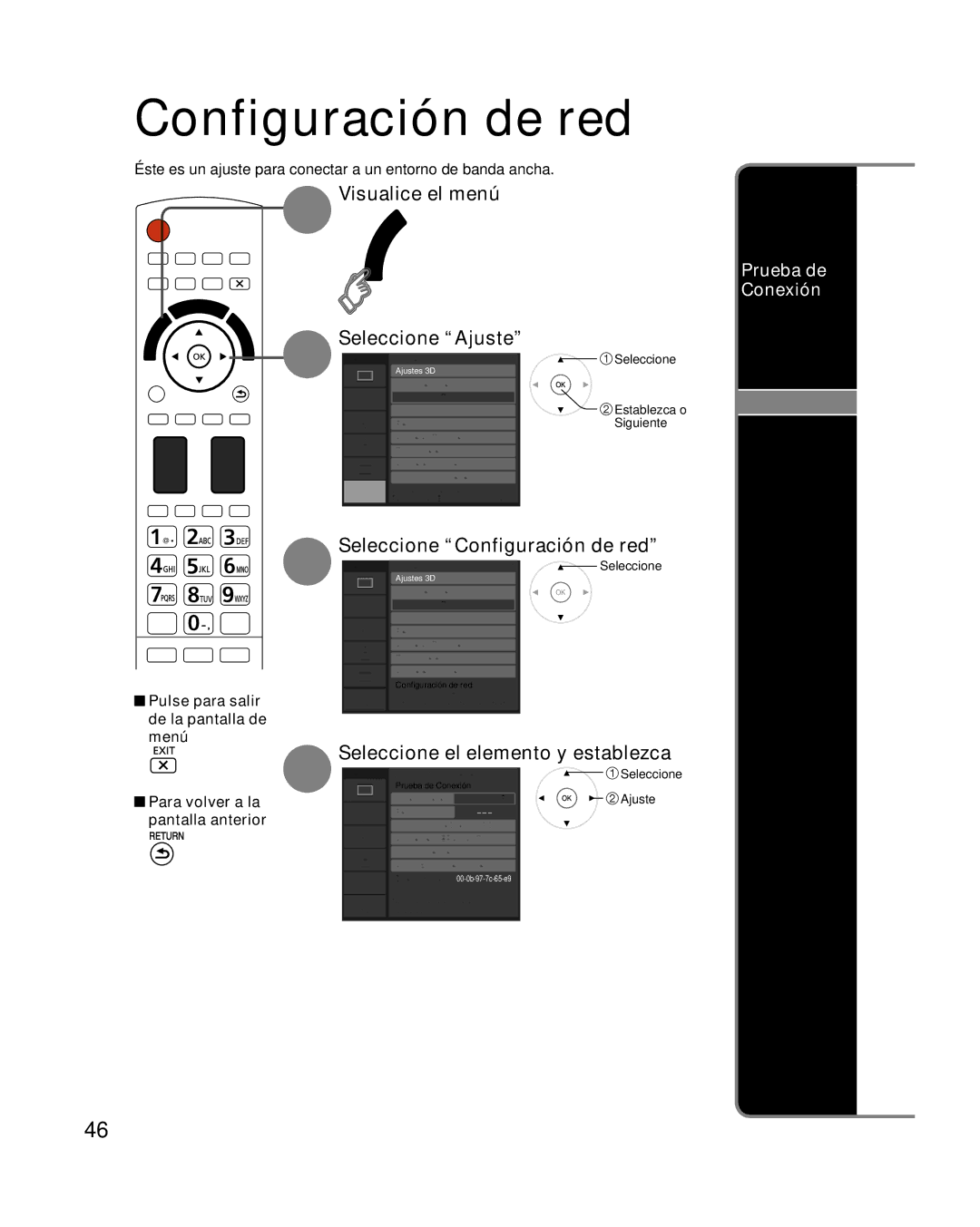 Panasonic TC-P58VT25 quick start Seleccione Configuración de red, Seleccione el elemento y establezca 