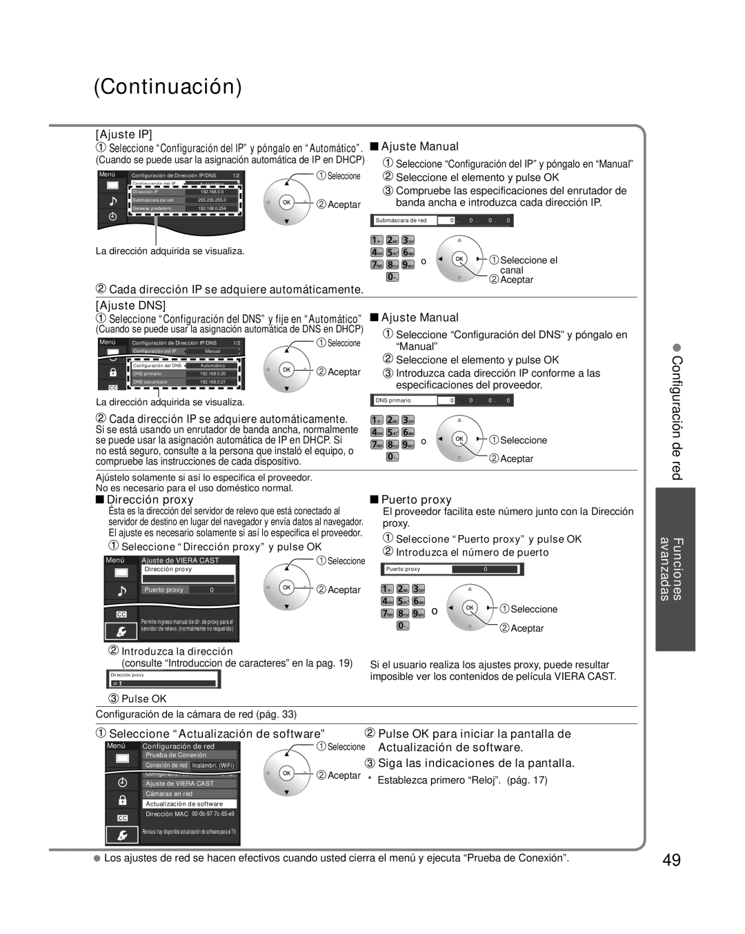 Panasonic TC-P58VT25 quick start Configuración de red, Ajuste DNS Ajuste Manual, Dirección proxy Puerto proxy 