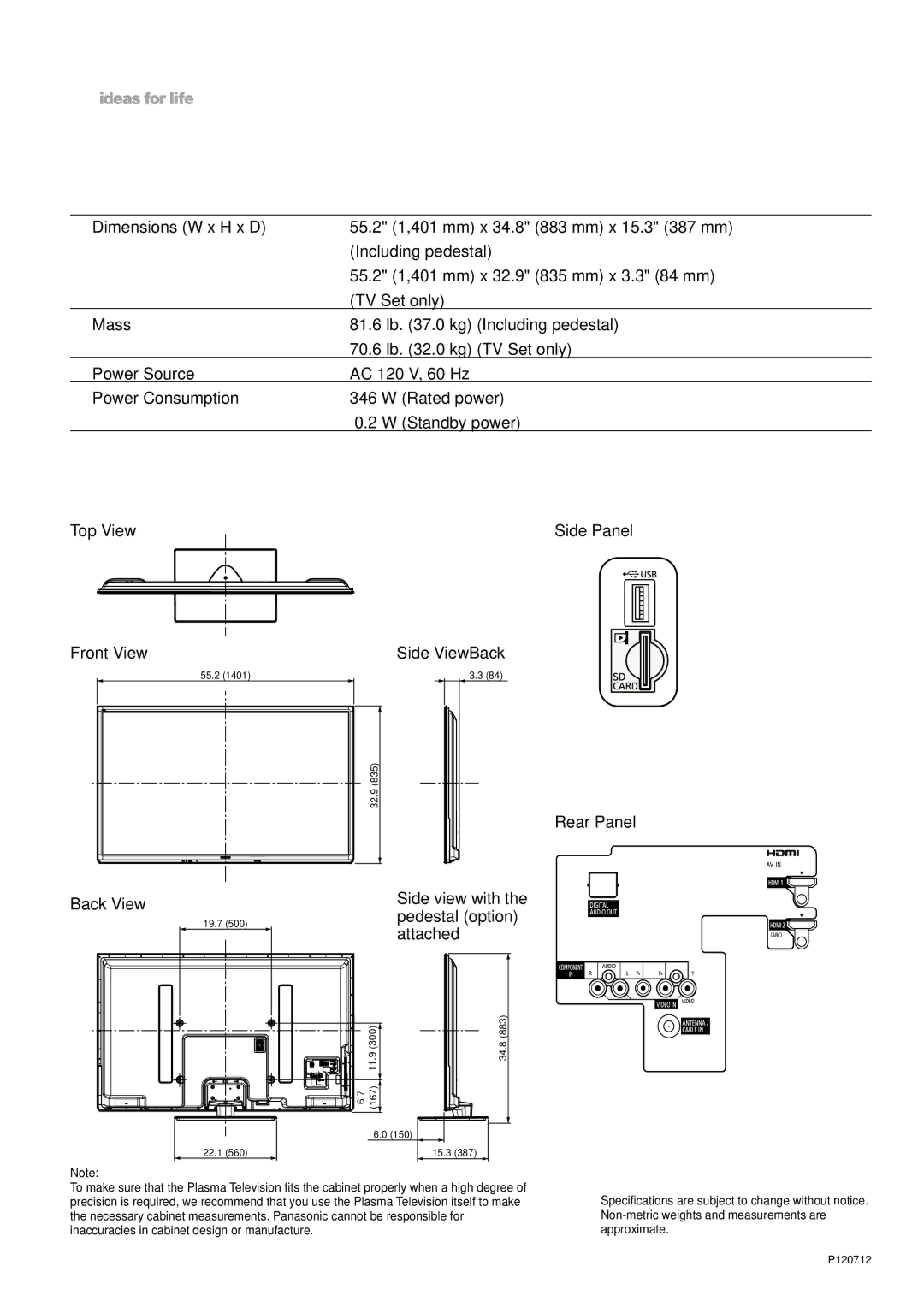 Panasonic TC-P60U50 owner manual 