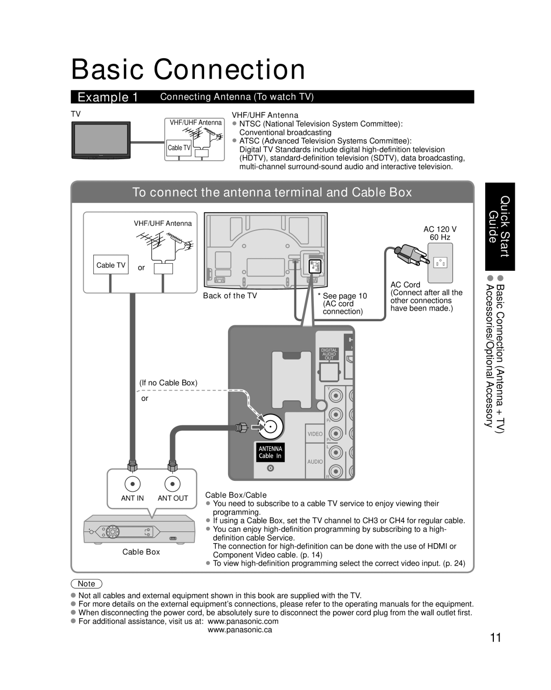 Panasonic TC-P58S1, TC-P65S1 quick start Basic Connection, Connecting Antenna To watch TV 