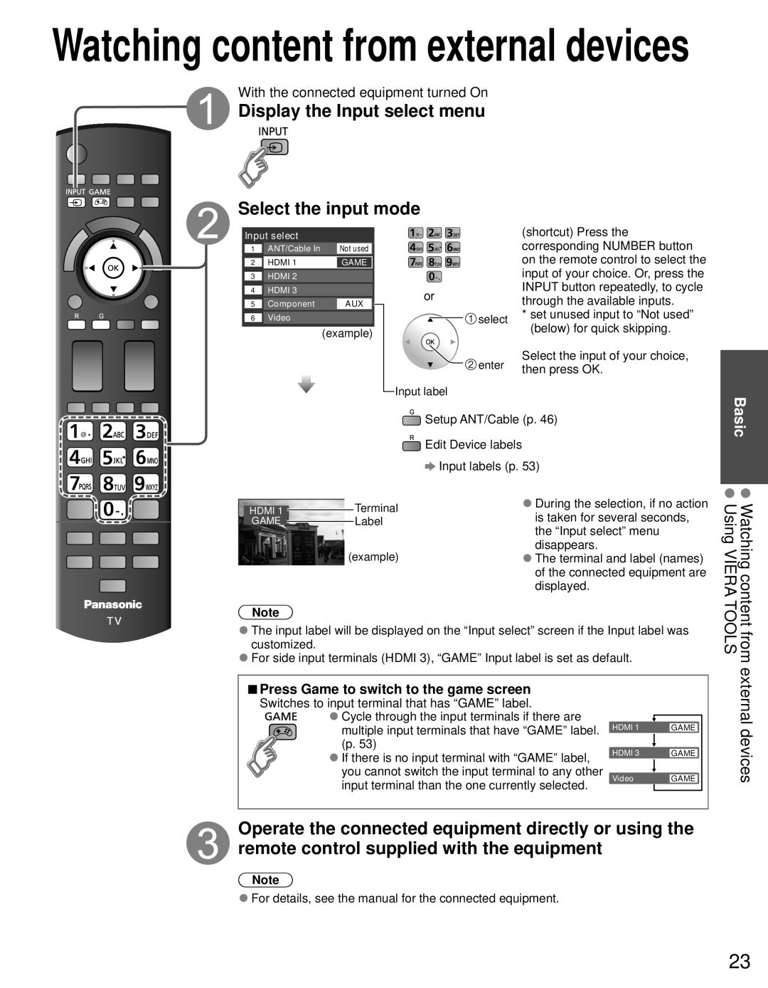 Panasonic TC-P60ST30, TC-P65ST30 owner manual Display the Input select menu Select the input mode, External devices 