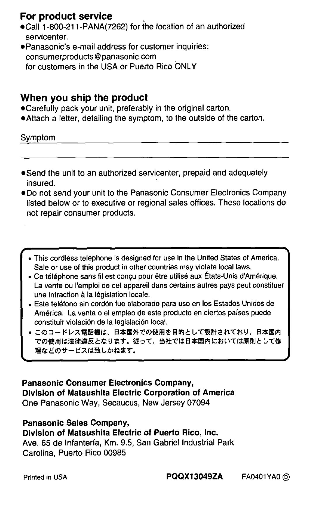 Panasonic TC1503B manual 