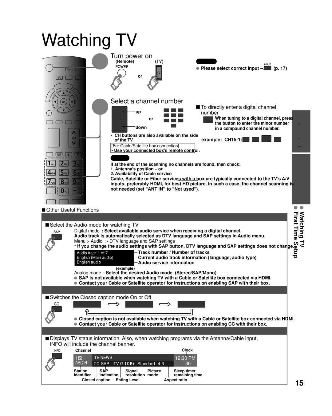 Panasonic TCP42XT50 owner manual Watching TV, Turn power on, Select a channel number 