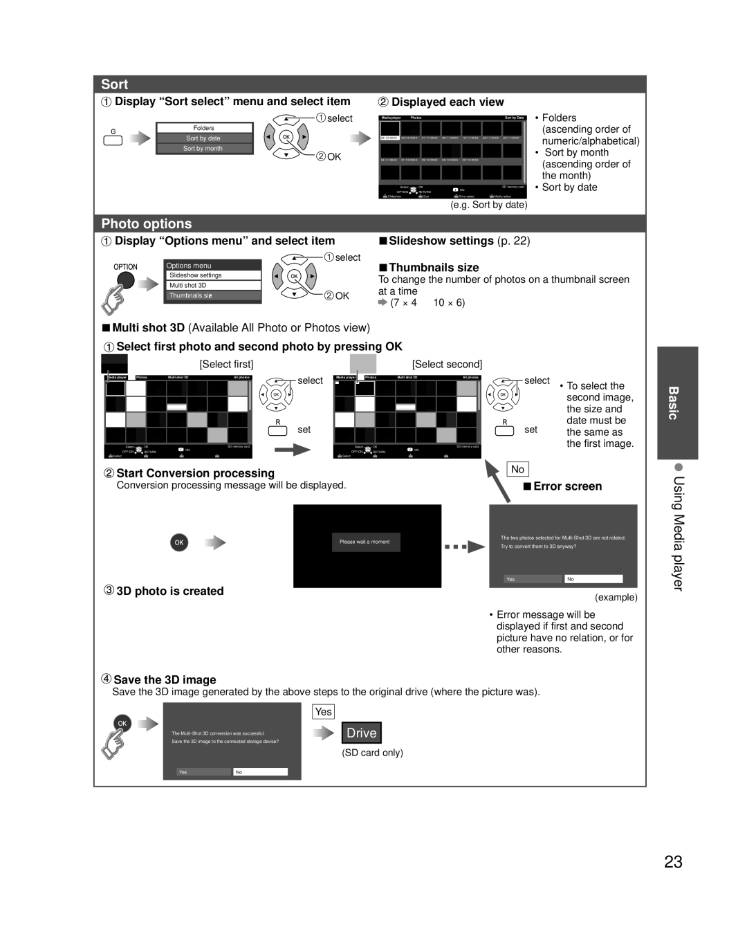 Panasonic TCP42XT50 owner manual Sort, Photo options 