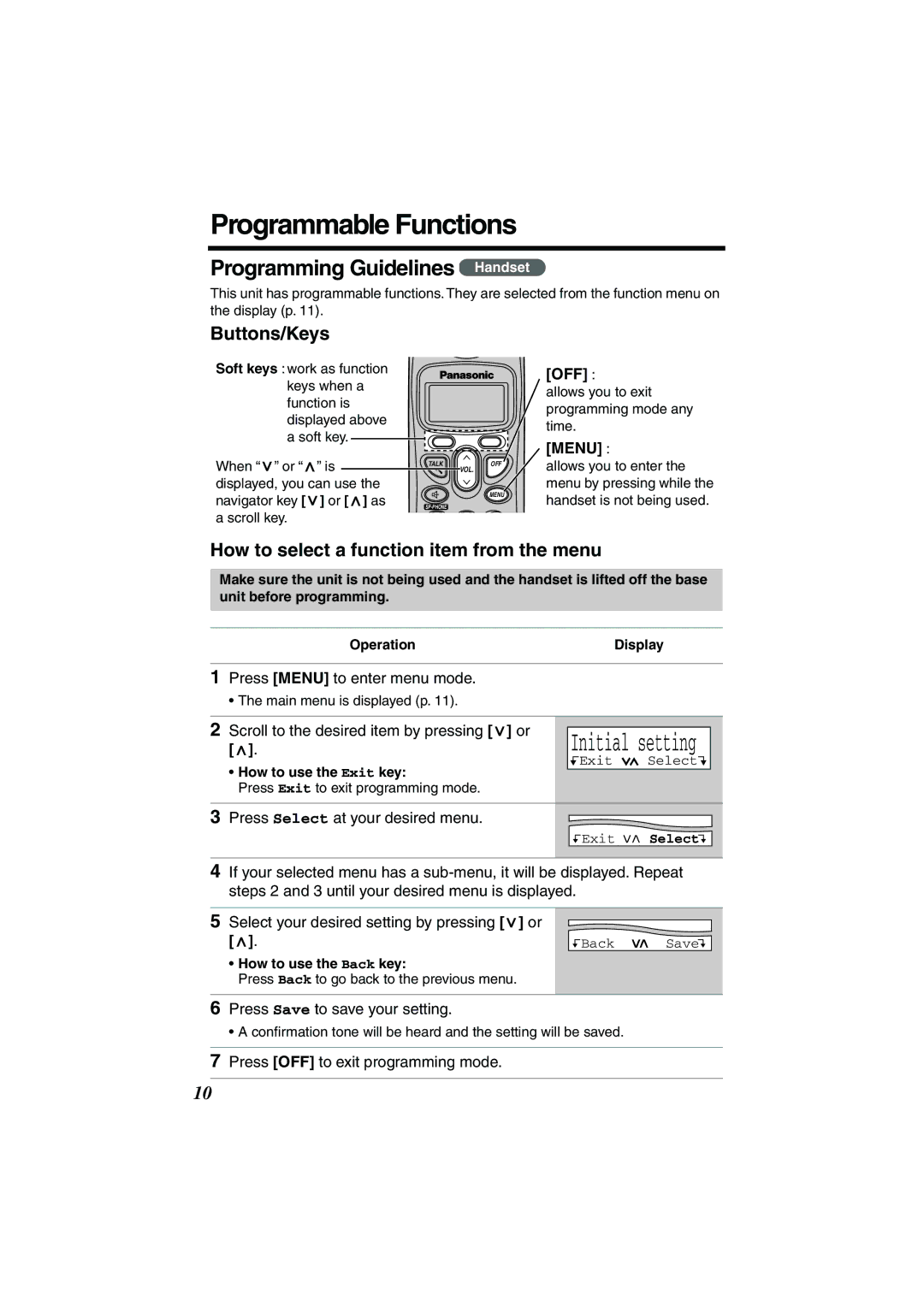 Panasonic TG2258PW operating instructions Programmable Functions, Programming Guidelines Handset, Buttons/Keys 