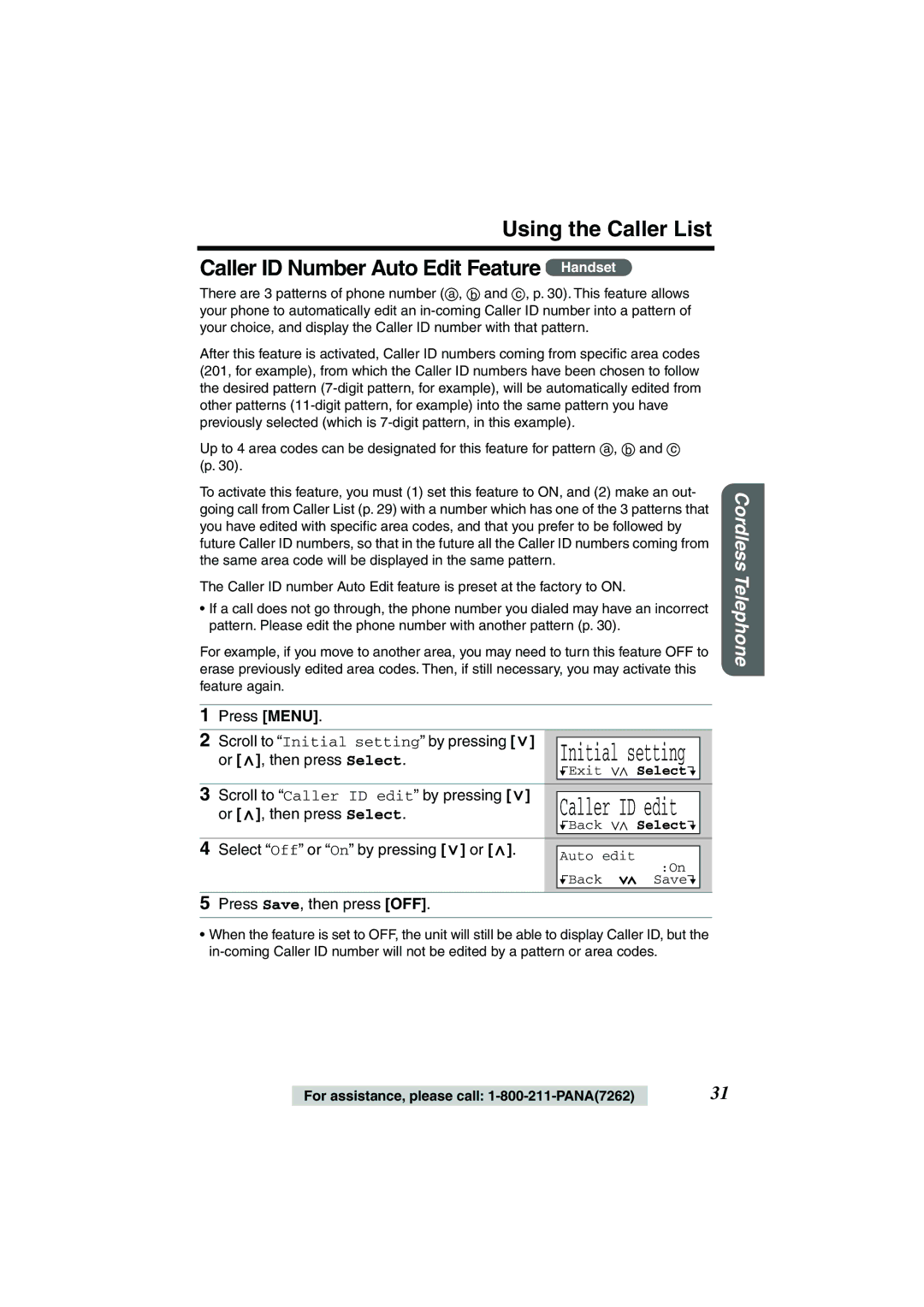 Panasonic TG2258PW operating instructions Scroll to Caller ID edit by pressing 