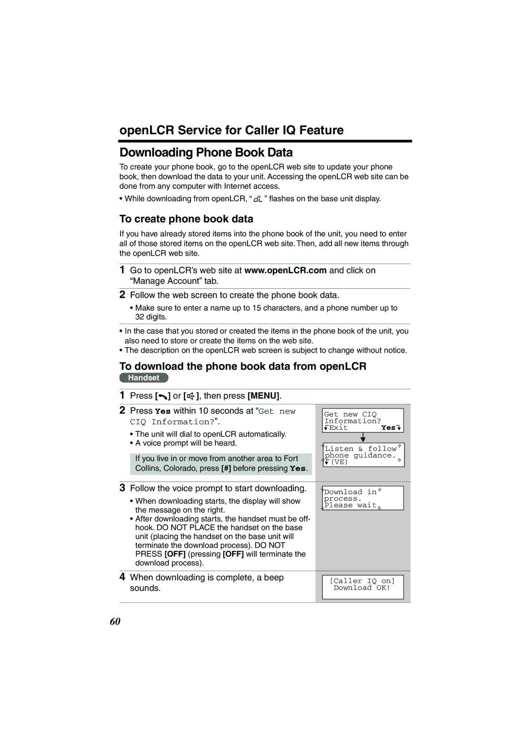 Panasonic TG2258PW operating instructions To create phone book data, To download the phone book data from openLCR 