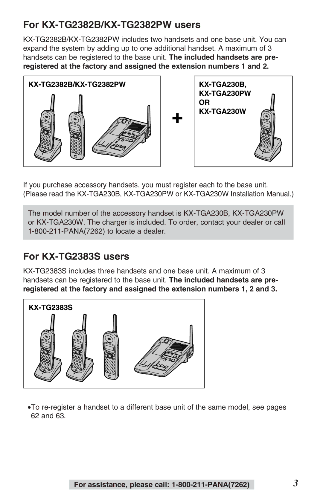 Panasonic operating instructions For KX-TG2382B/KX-TG2382PW users, For KX-TG2383S users 