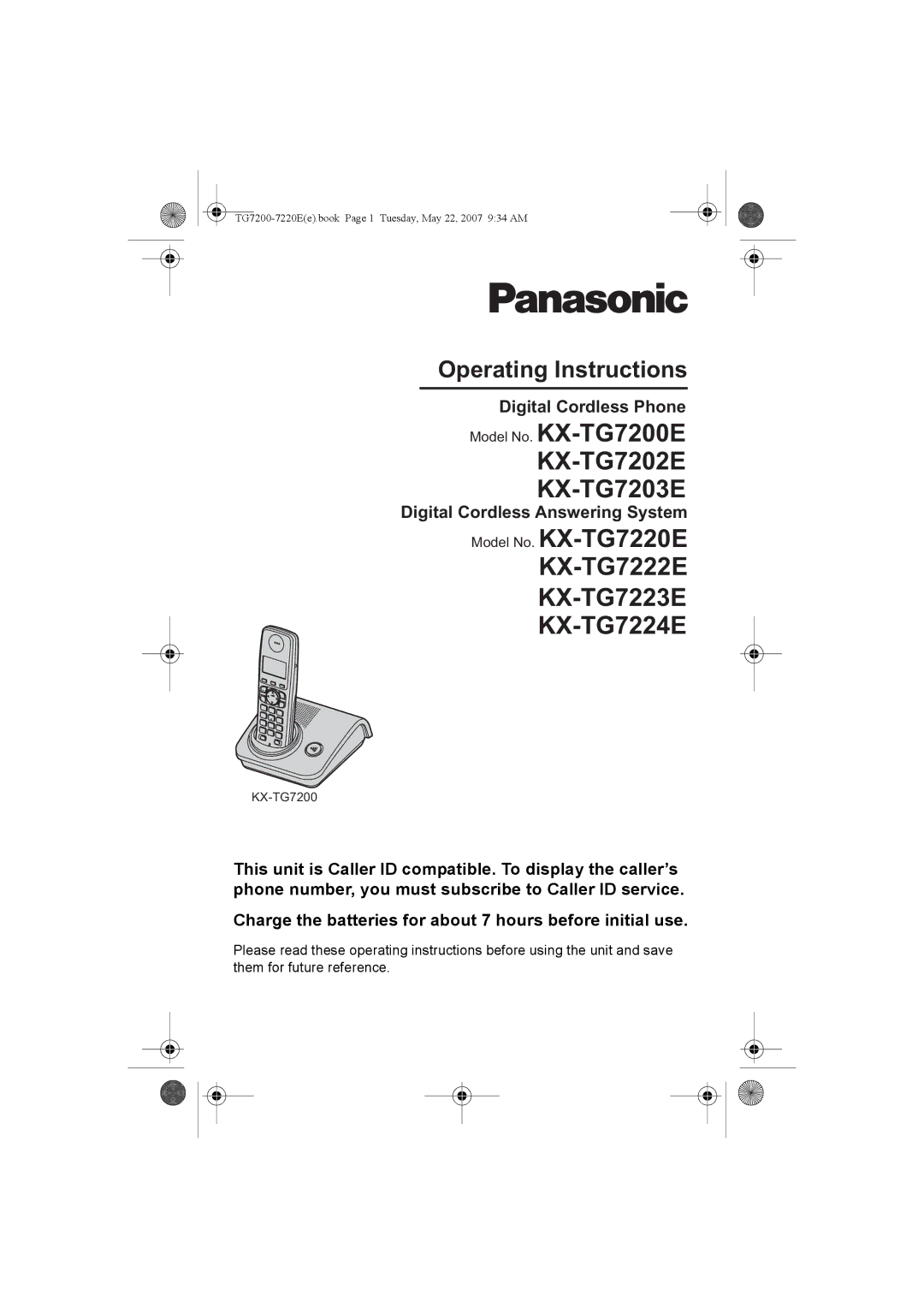 Panasonic TG7200-7220E operating instructions KX-TG7202E KX-TG7203E 