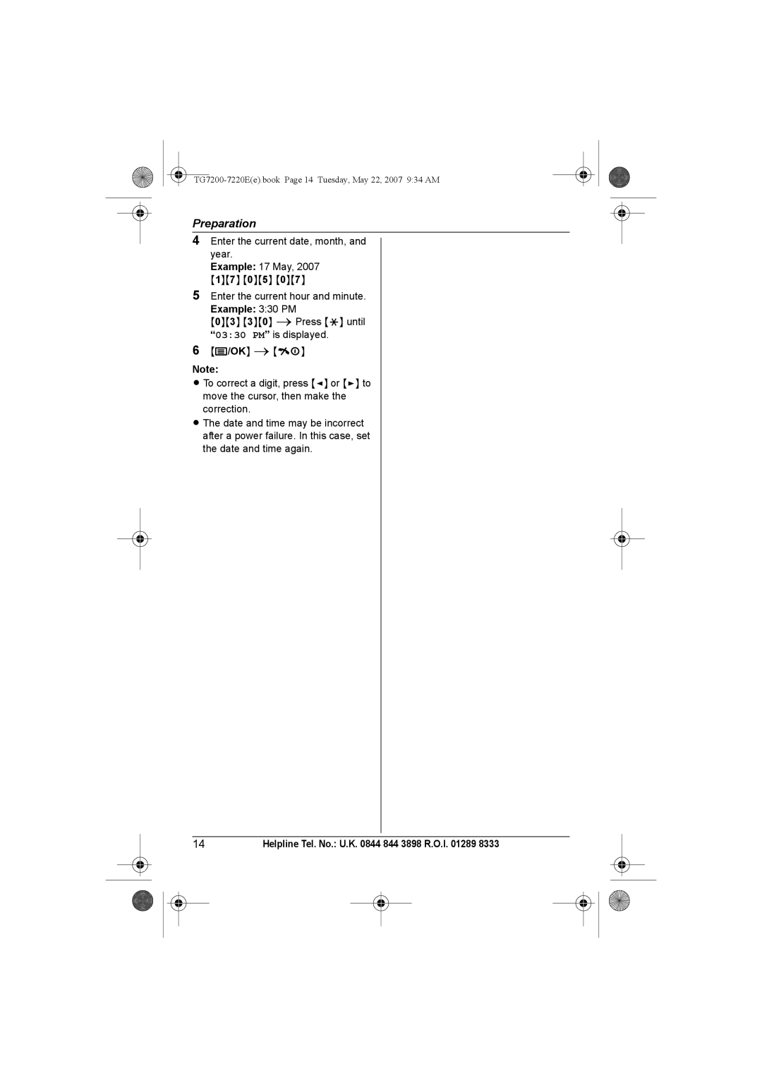 Panasonic operating instructions TG7200-7220Ee.book Page 14 Tuesday, May 22, 2007 934 AM 