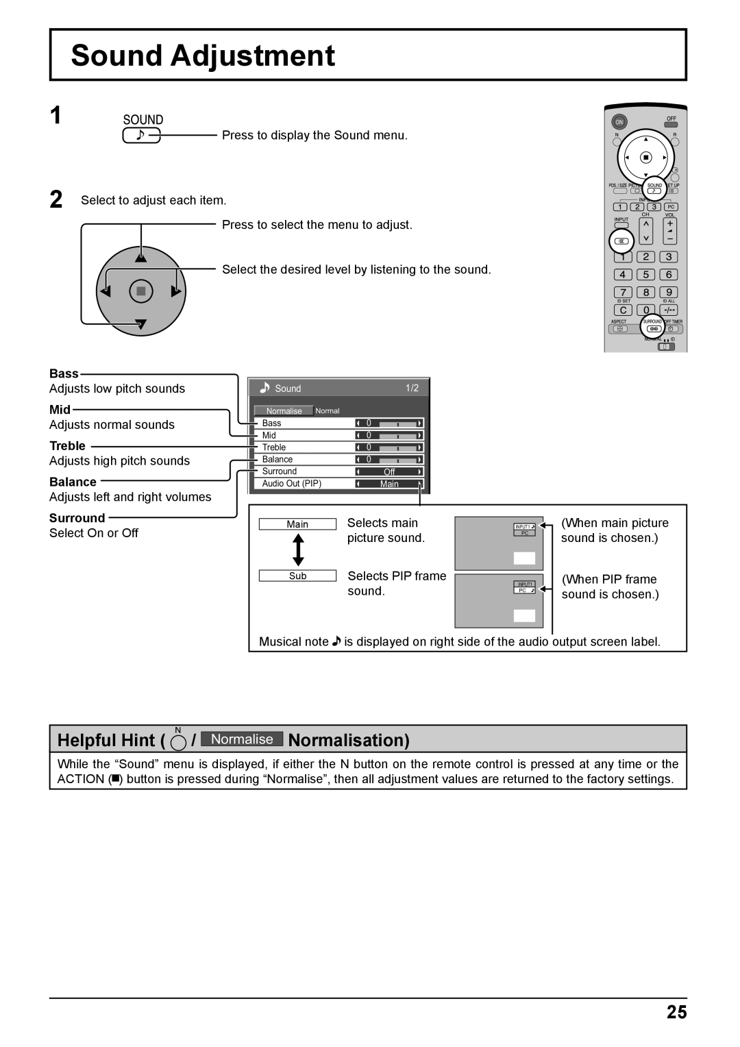 Panasonic TH-103PF10EK manual Sound Adjustment 