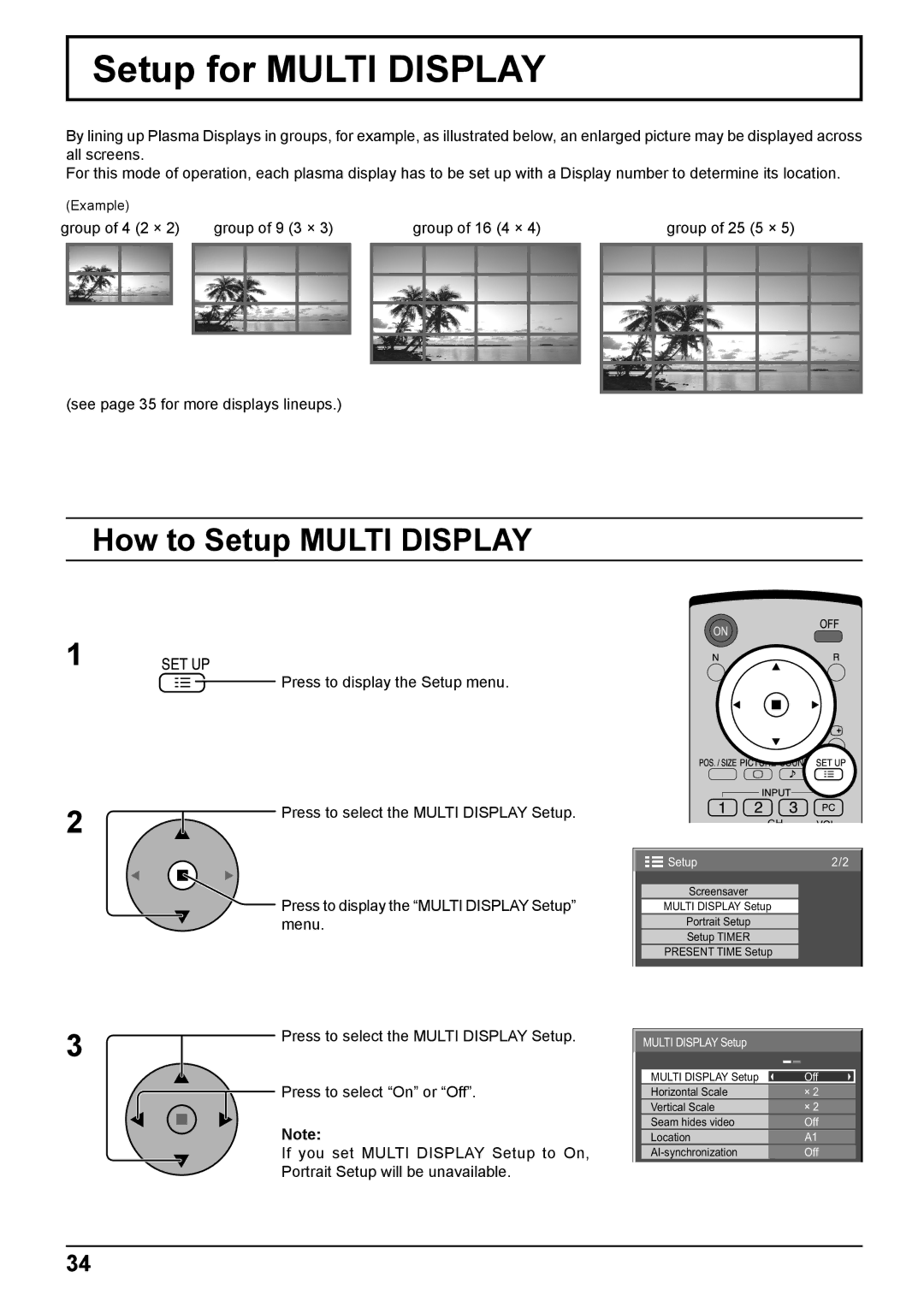 Panasonic TH-103PF10EK manual Setup for Multi Display, How to Setup Multi Display 