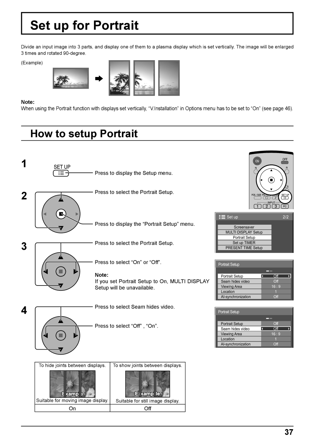 Panasonic TH-103PF10EK manual Set up for Portrait, How to setup Portrait 