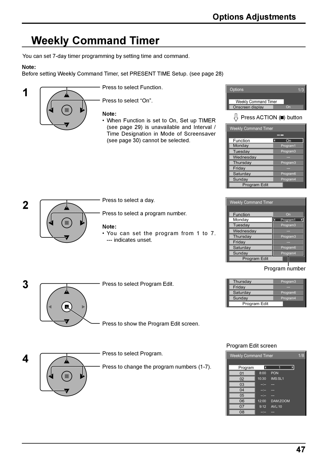 Panasonic TH-103PF10EK manual Weekly Command Timer 