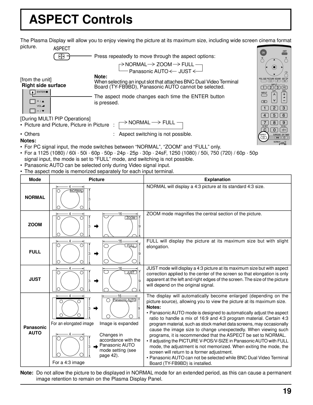 Panasonic TH-103PF10UK manual During Multi PIP Operations, Normal Full, Picture Explanation 