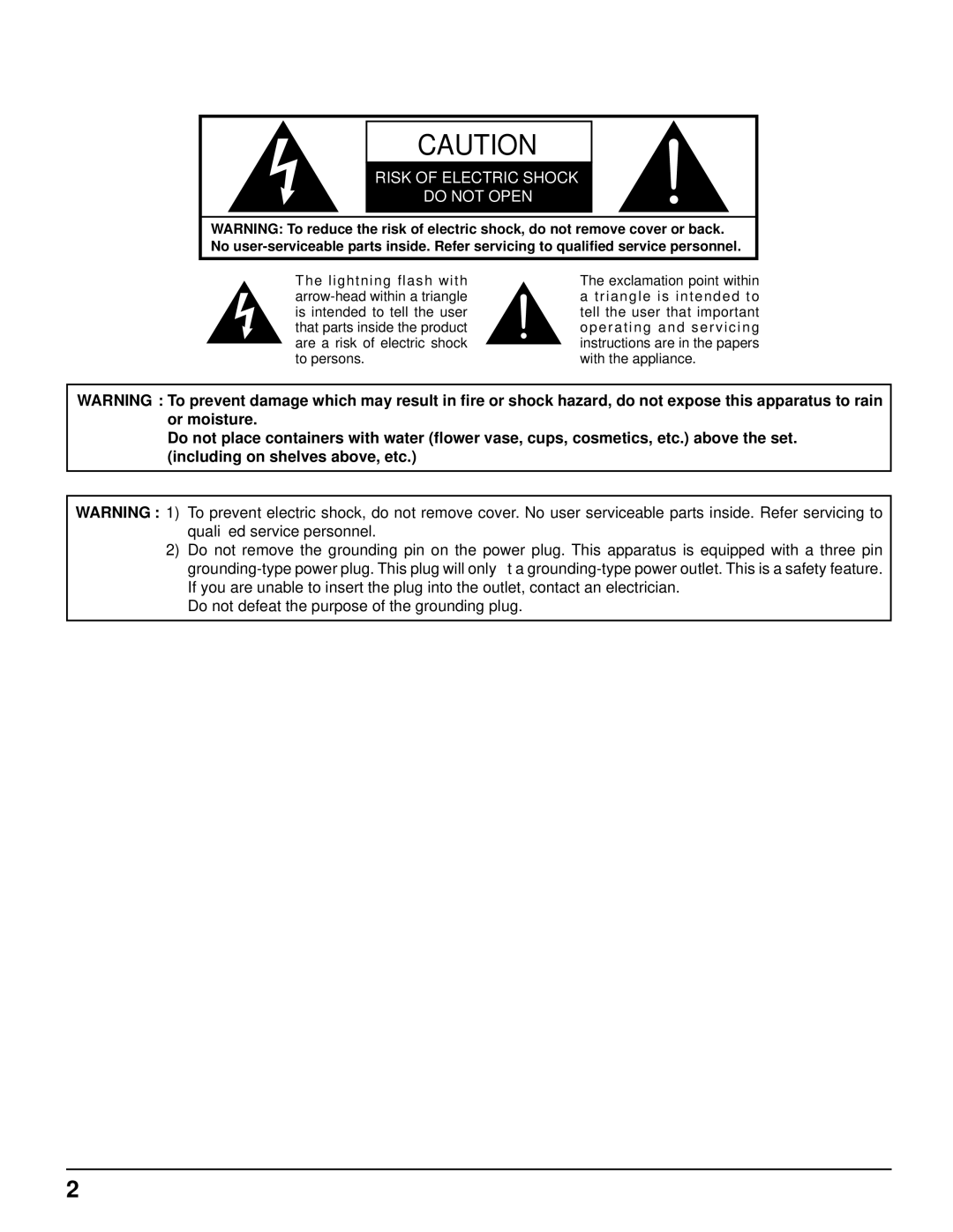 Panasonic TH-103PF10UK manual Risk of Electric Shock Do not Open 