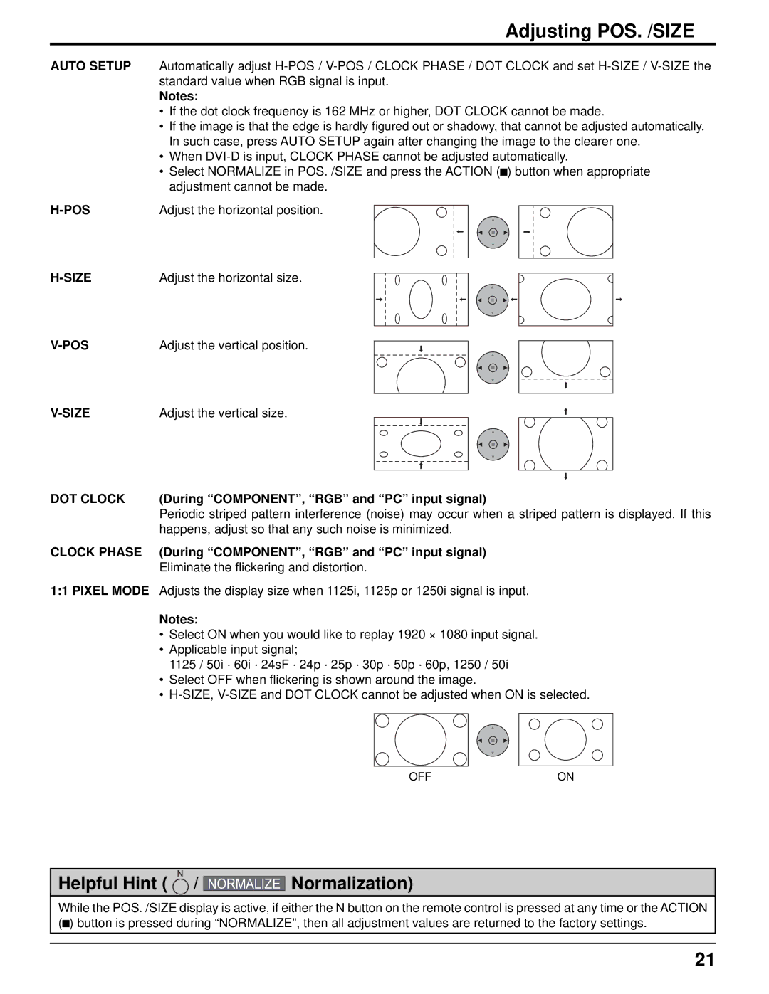 Panasonic TH-103PF10UK manual Adjusting POS. /SIZE 