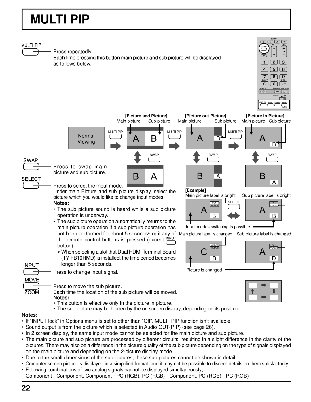 Panasonic TH-103PF10UK manual Multi PIP, Longer than 5 seconds. Press to change input signal 