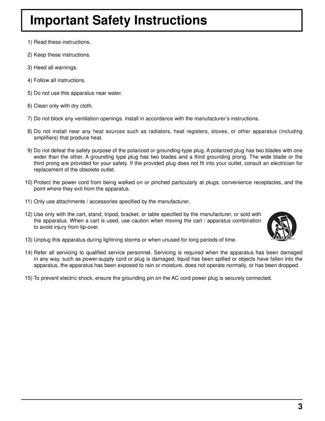 Panasonic TH-103PF10UK manual Important Safety Instructions 