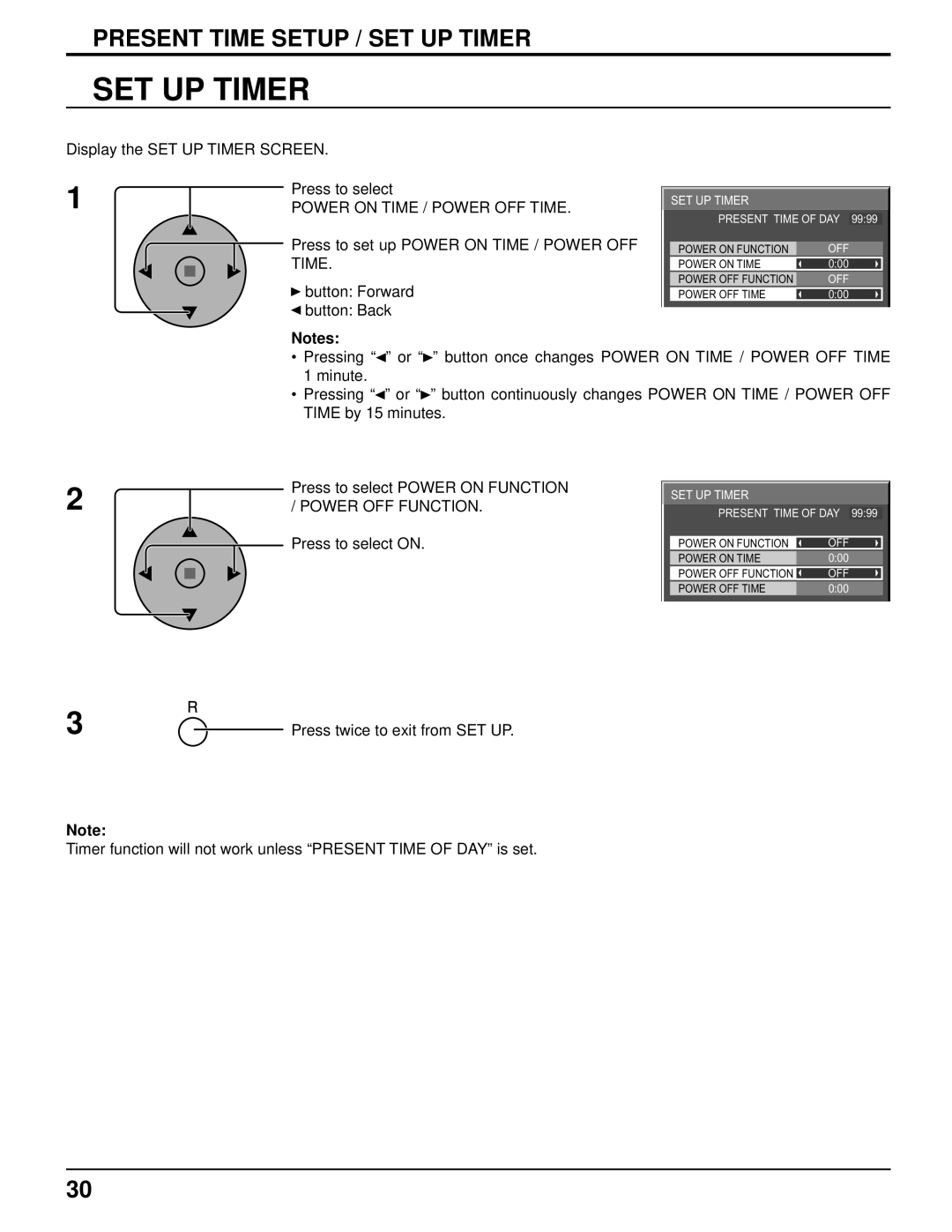 Panasonic TH-103PF10UK manual Display the SET UP Timer Screen Press to select, Power on Time / Power OFF Time 