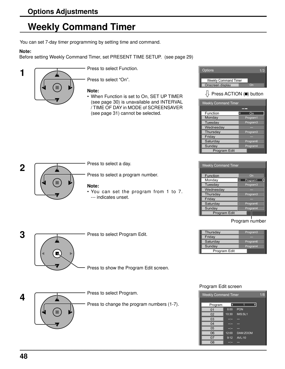 Panasonic TH-103PF10UK manual Weekly Command Timer 