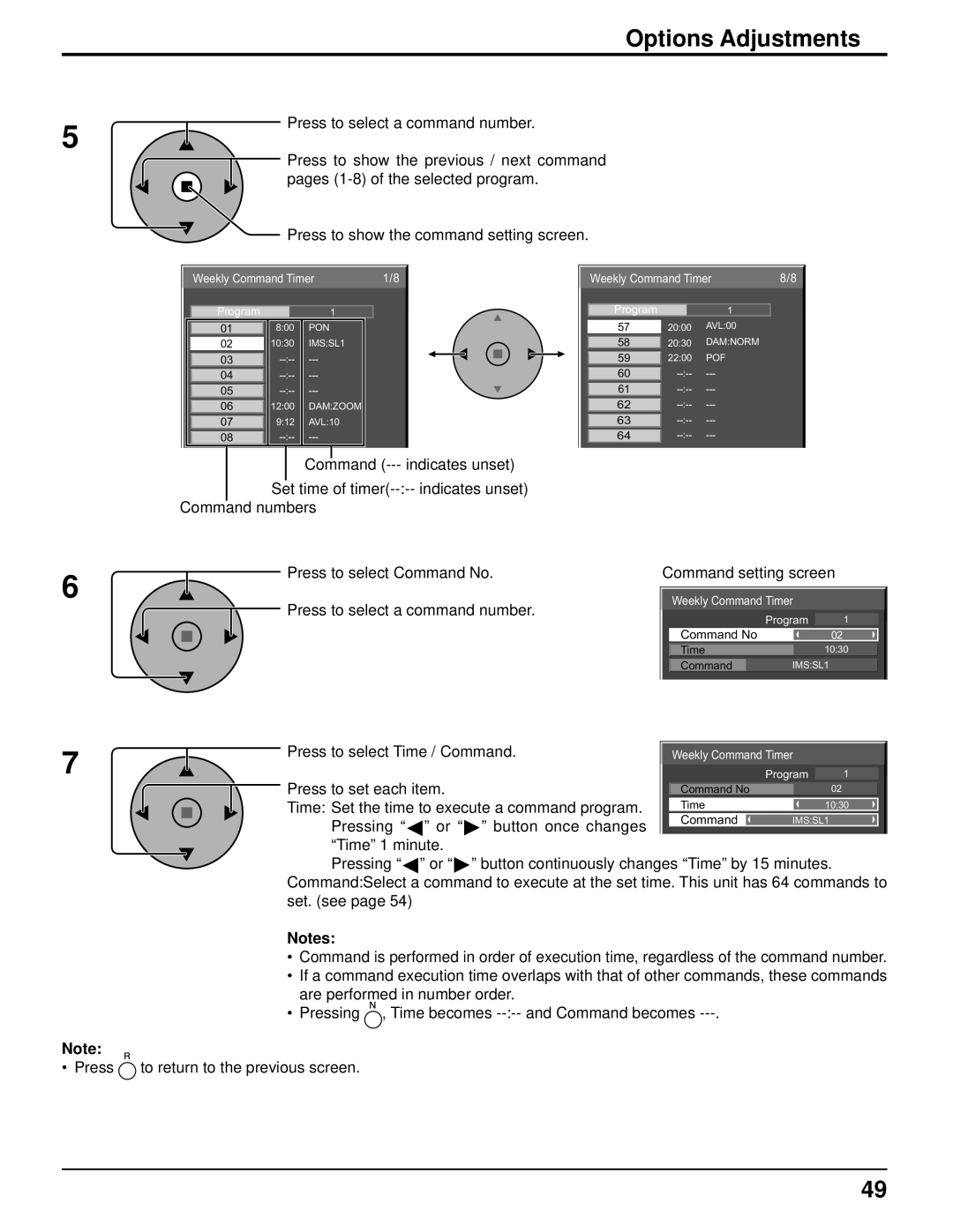 Panasonic TH-103PF10UK manual Press to select a command number, Press to select Time / Command, Press to set each item 