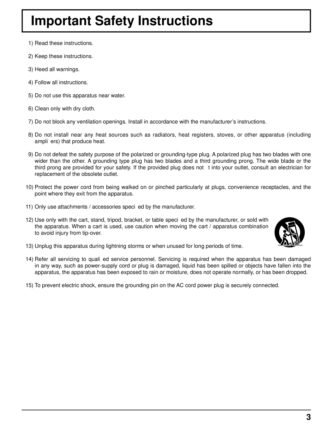 Panasonic TH-103PF9UK manual Important Safety Instructions 