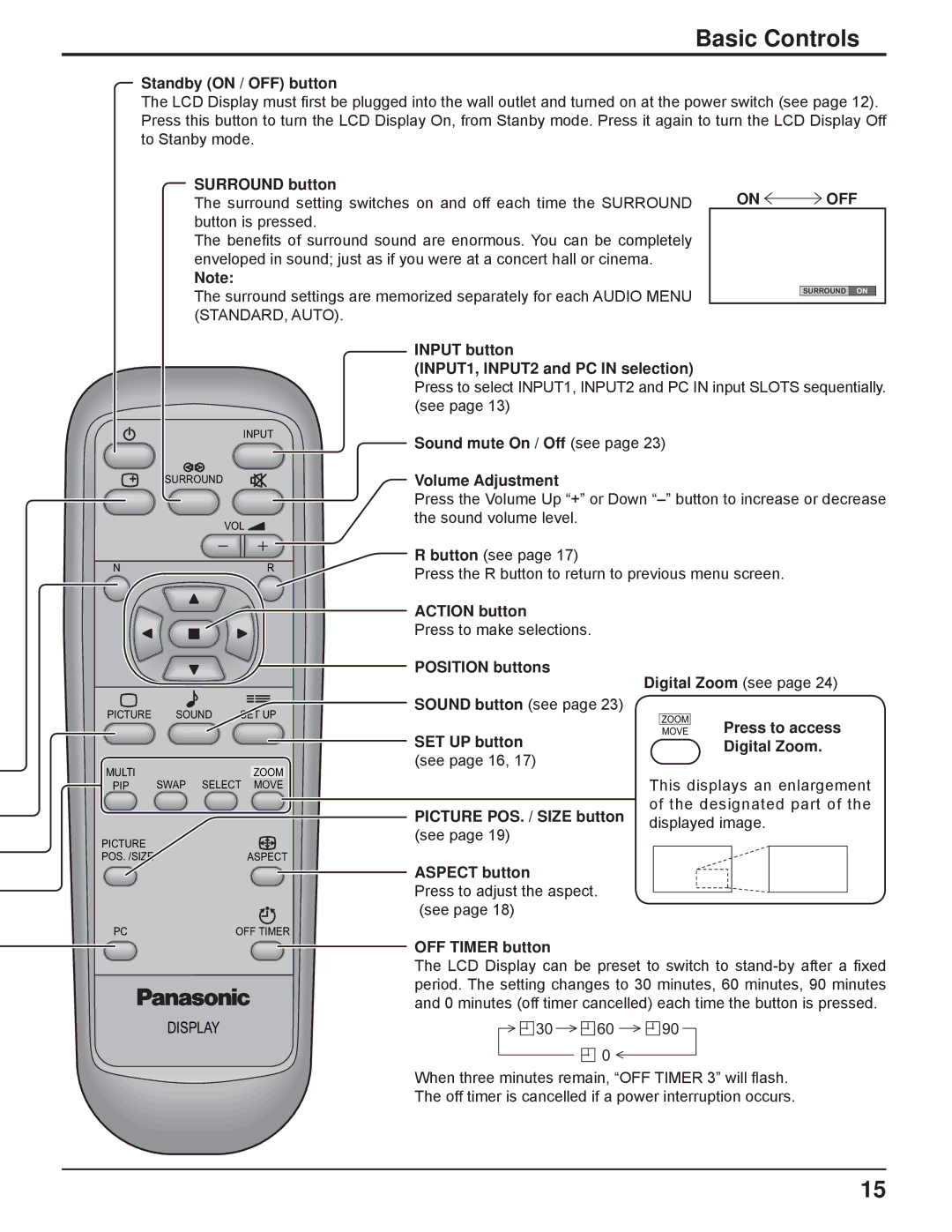 Panasonic TH-32LHD7UX manual On OFF 