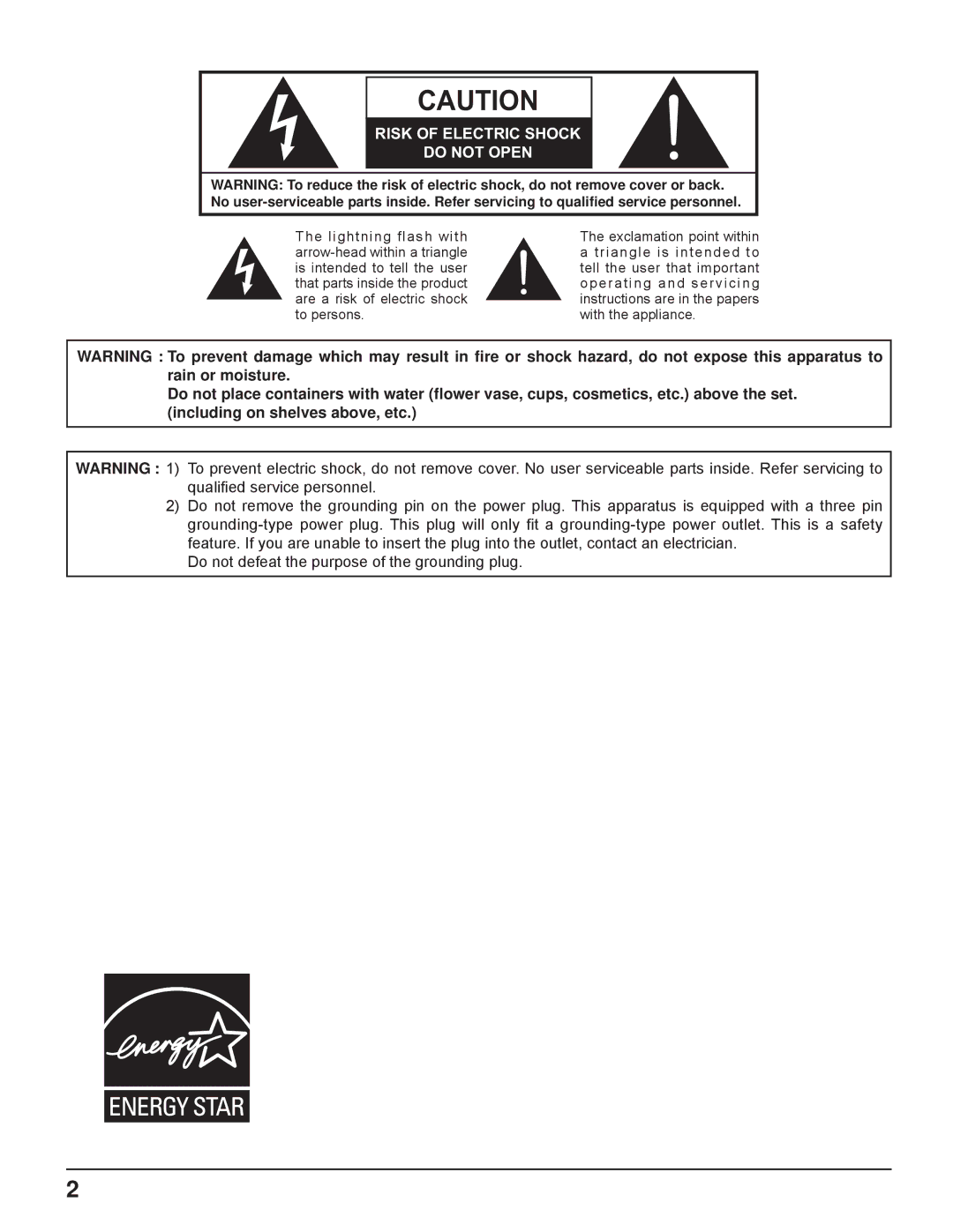 Panasonic TH-32LHD7UX manual Risk of Electric Shock Do not Open 