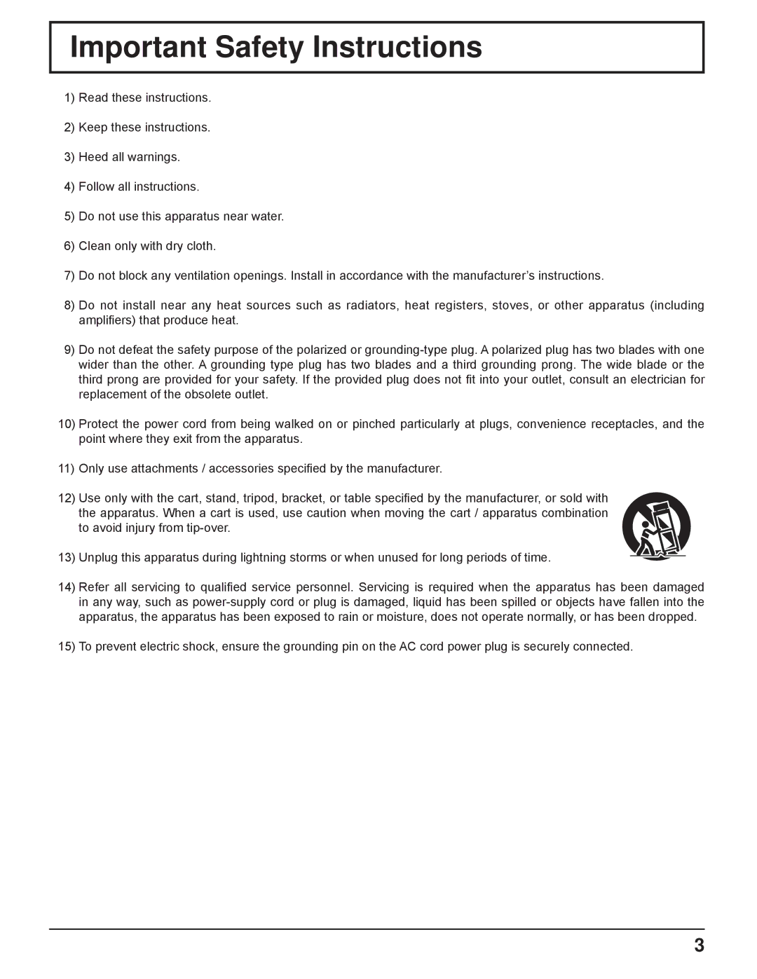 Panasonic TH-32LHD7UX manual Important Safety Instructions 