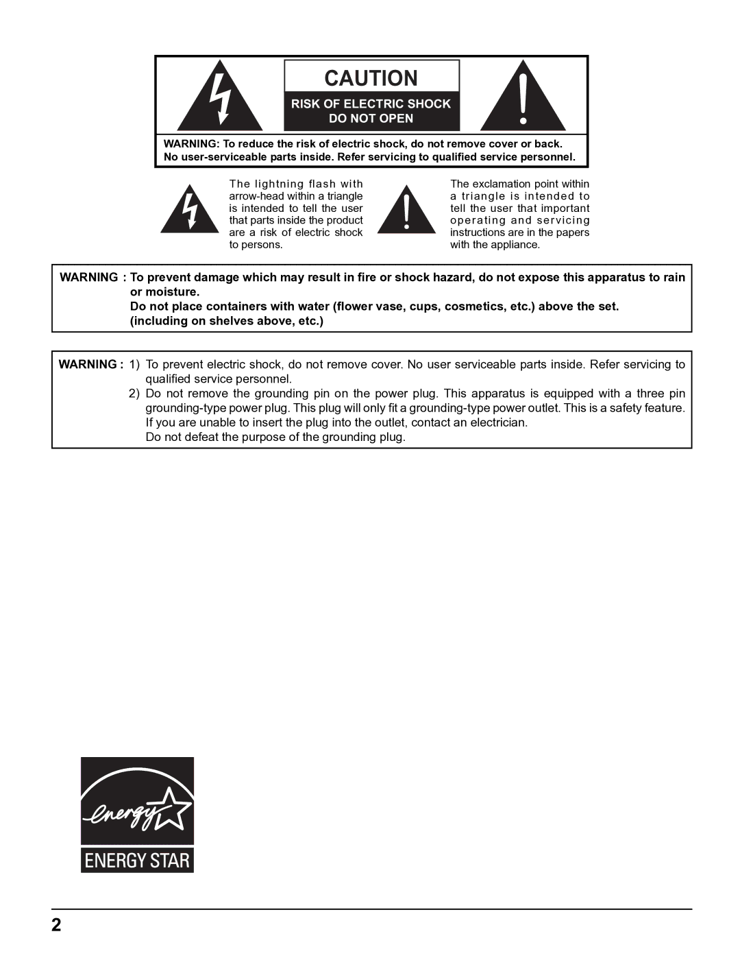 Panasonic TH-32LHD7UY manual Risk of Electric Shock Do not Open 