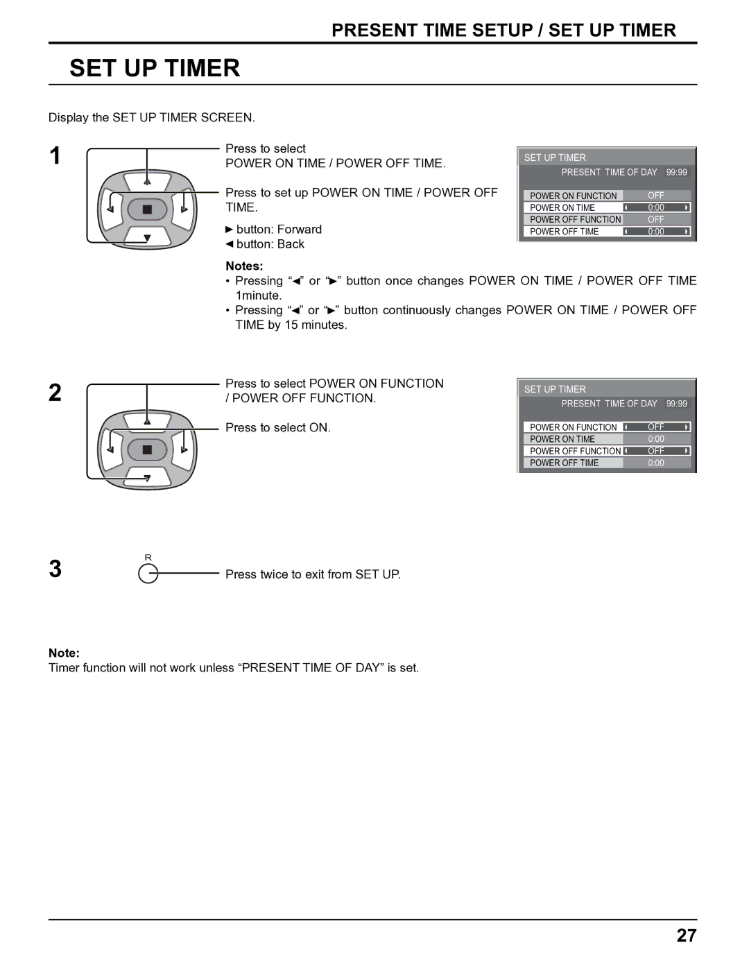 Panasonic TH-32LHD7UY manual SET UP Timer, Power on Time / Power OFF Time 